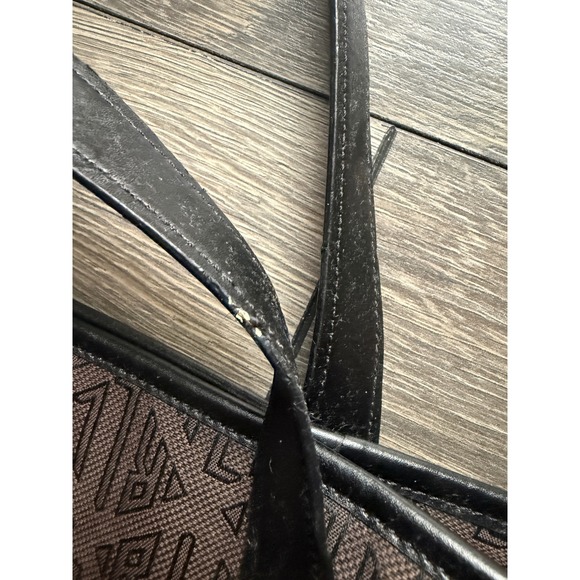 1967 Ralph Lauren Brown Monogram Jacquard Tote Bag Black Leather Trim Gold Logo - Picture 8 of 8